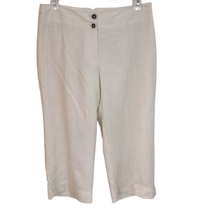 RW & CO Women’s Fully Lined 100% Linen Cropped Ivory Cream Pants Size 10 Capri